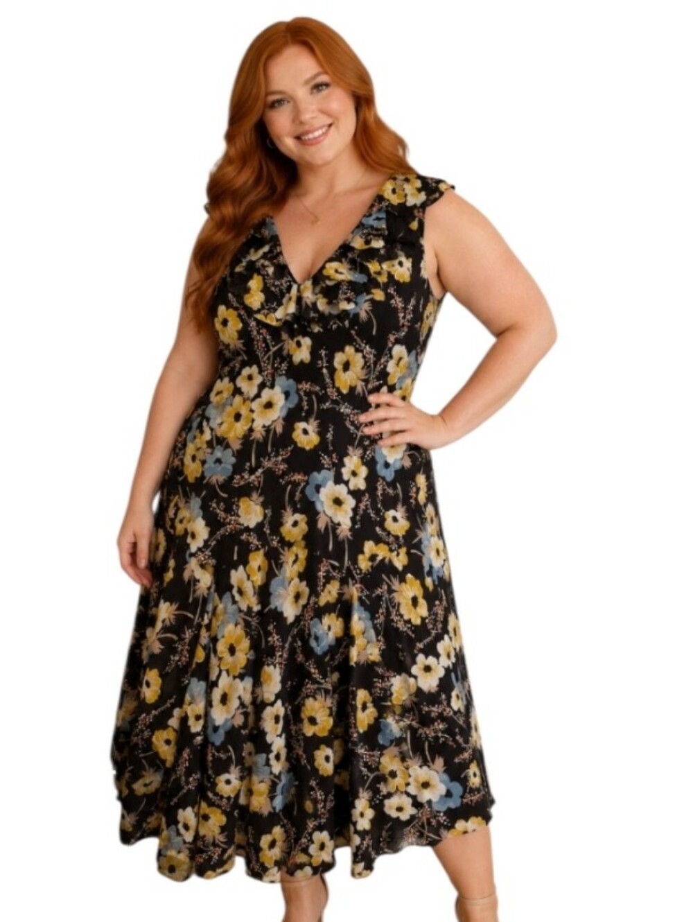 Lauren Ralph Lauren ruffle neck floral dress - 14.         Y63